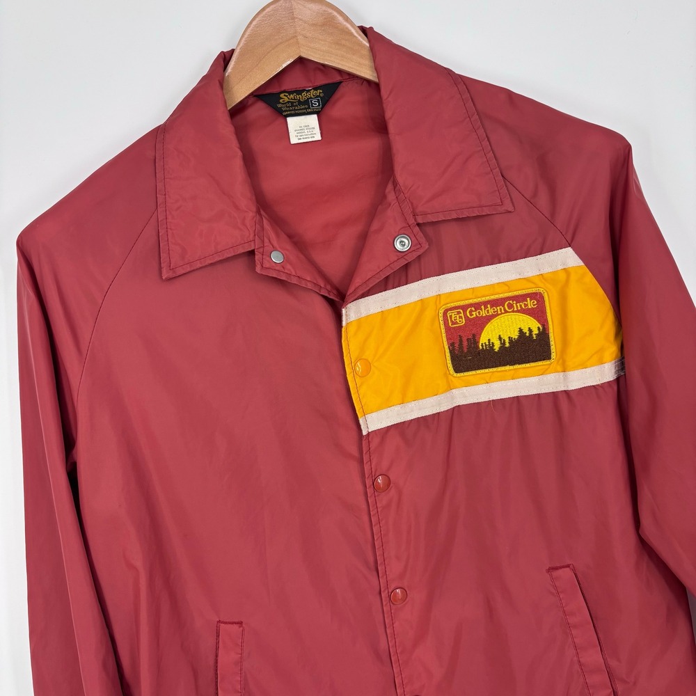 Vintage 70s Swingster Golden Circle Coach Jacket Mens S Red Nylon Windbreaker